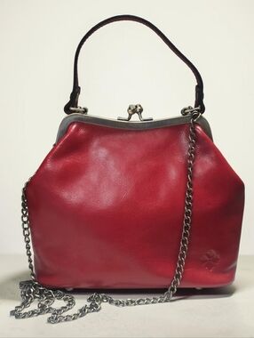 Patricia Nash Kisslock Red Crossbody Laureana Leather Satchel Brushed Brass